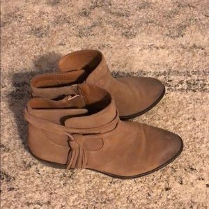 Tan booties with tassel